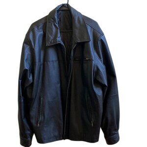Mens 2X Mazzoni Black Genuine Leather Jacket With Quilted Polyester Lining Front